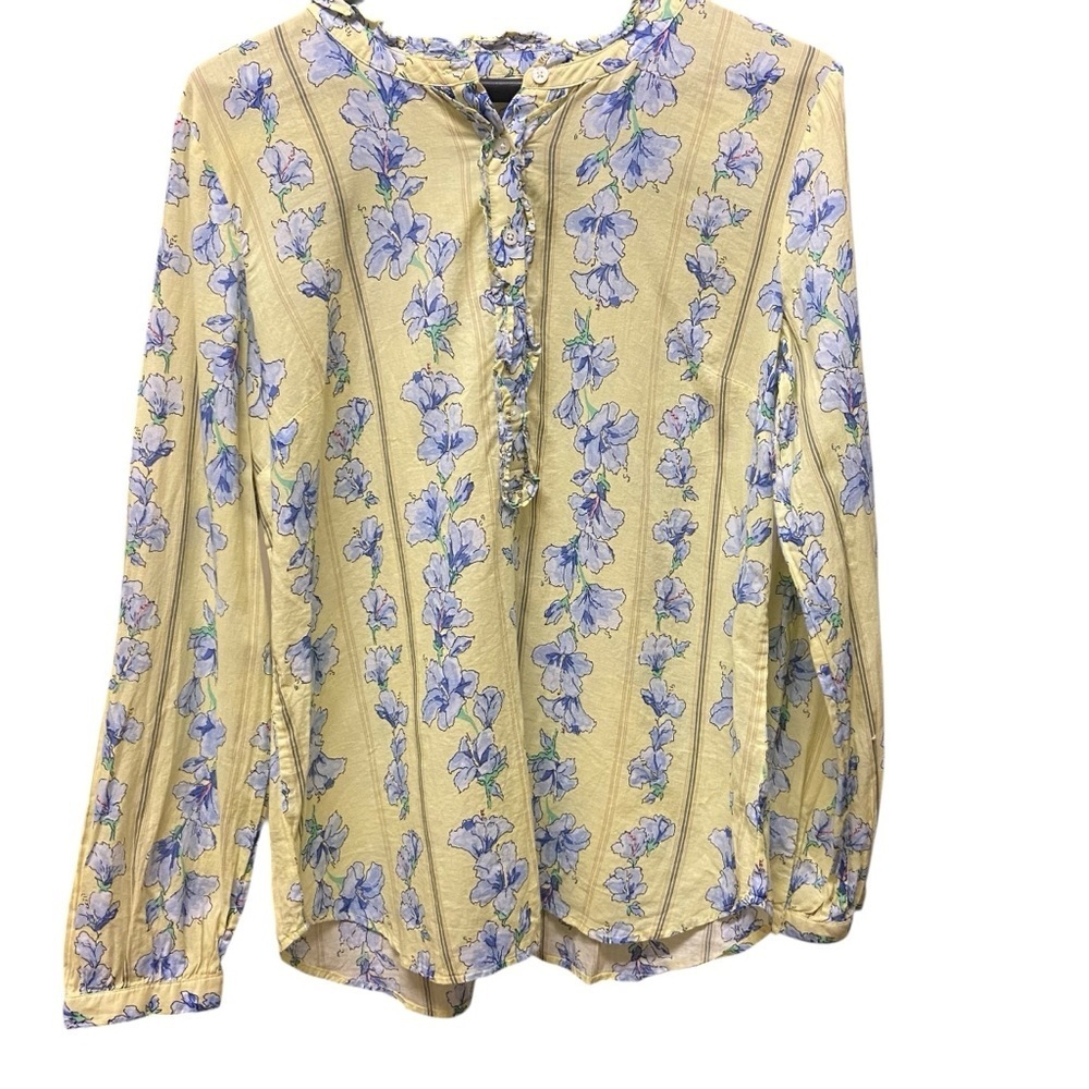 Talbots COTTON FEMININE POPOVER Blouse Size m SKIPPING FLORAL Pale Yellow Spring - Picture 4 of 9